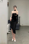 Un Morceau elastic lace sloping half skirt UM231XZ12 black PUM40